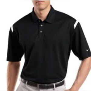 Men’s NIKE GOLF DRI-FIT Short Sleeve Polo Black White shoulder stripes Size XL